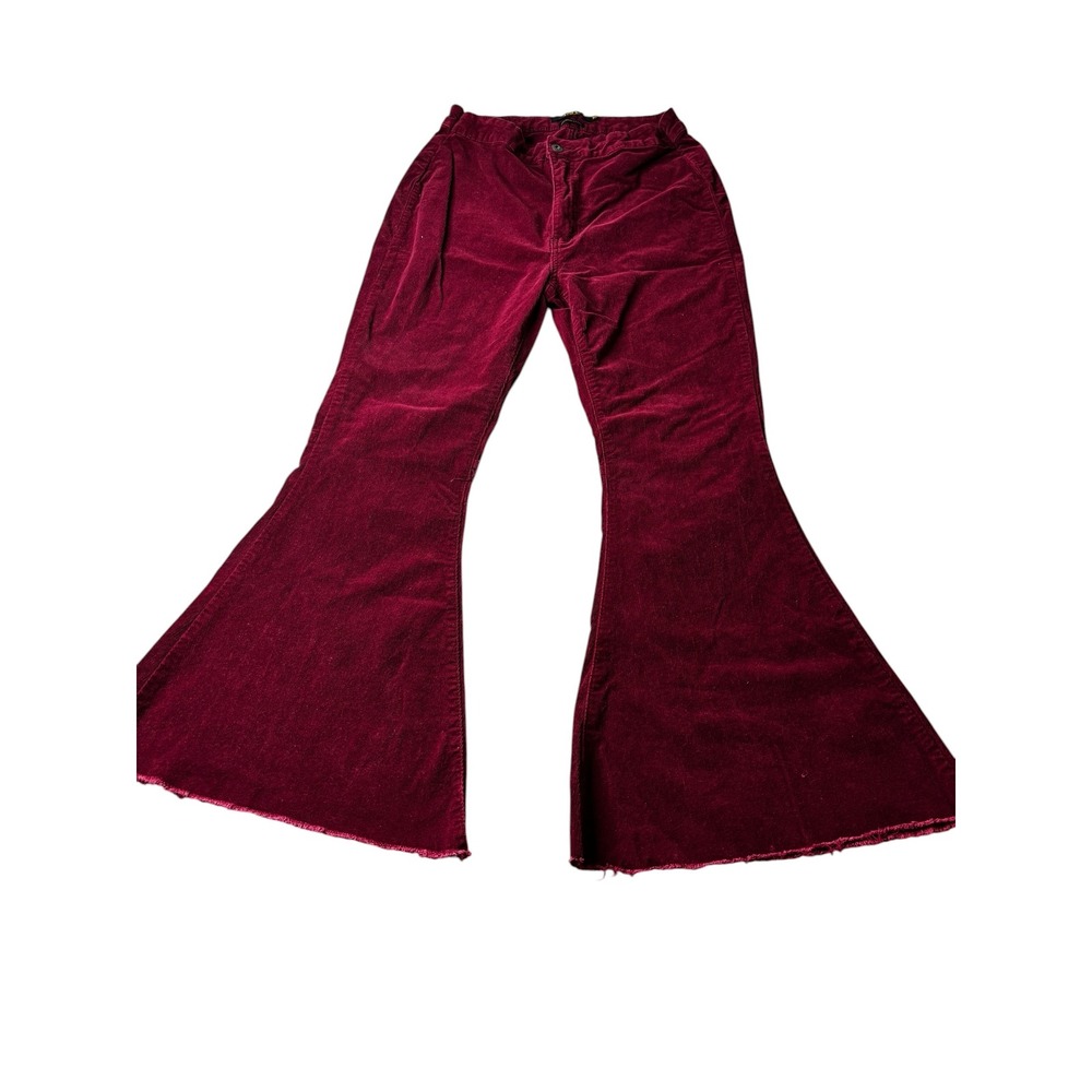 Lucky & Blessed Burgundy Corduroy Mid Rise Flare Bell Bottom Pants Women 16 READ